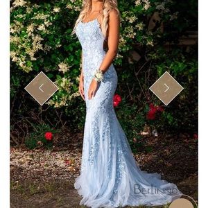Mermaid long baby blue prom dress backless
